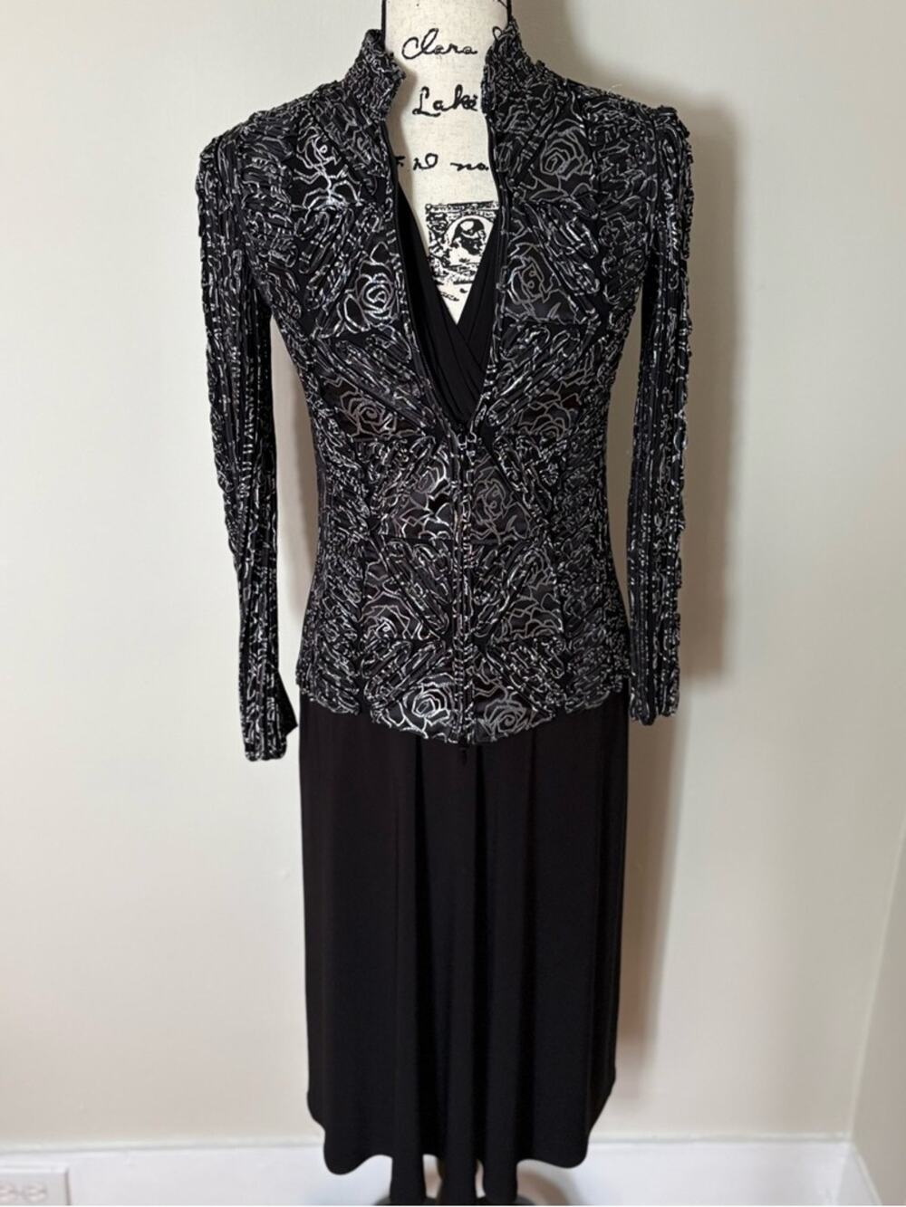 Andrea Rosati Swirl Bandage Semi-Sheer Black Silver Zip Front Jacket SZ 4 Party